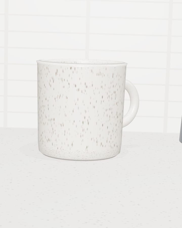 Brunswick Clay speckled stoneware mug as the phone photo it started from, on a kitchen bench