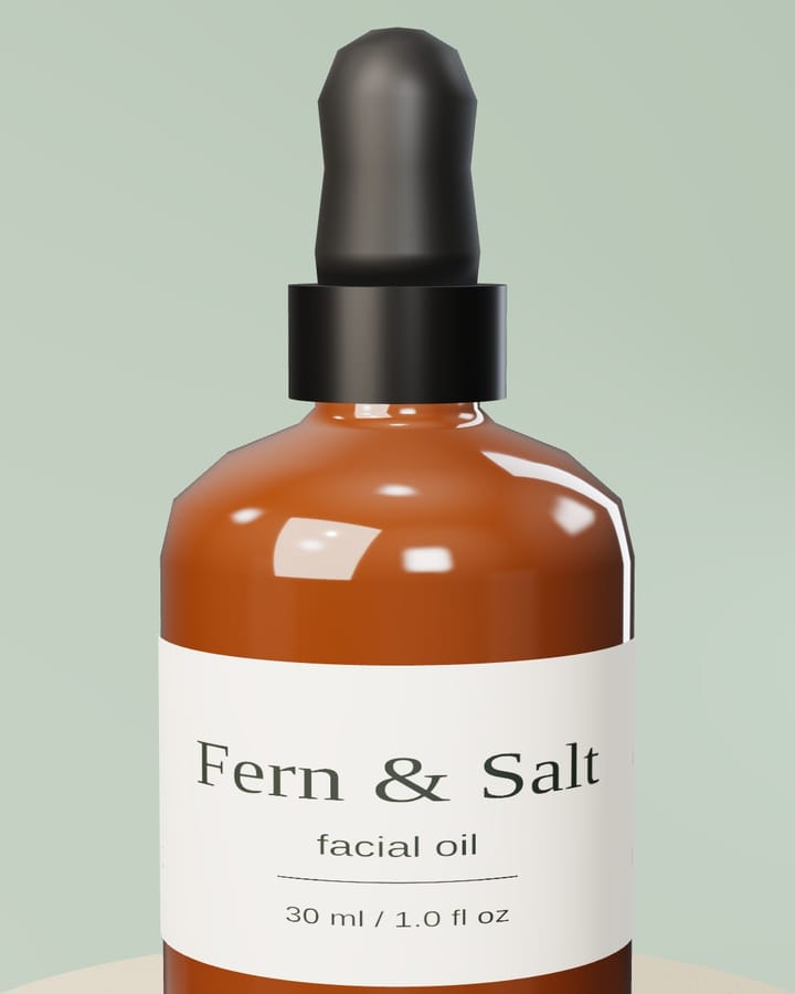 Fern & Salt facial oil, a close-up of the label