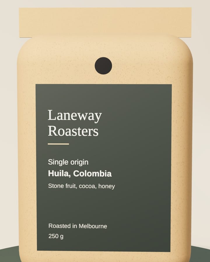 Laneway Roasters single origin coffee, a close-up of the label
